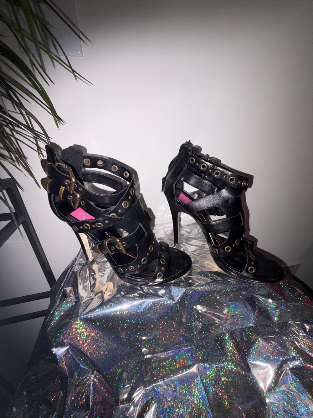 Dolce Vita Black Cutout Grommet Stiletto Sandals
